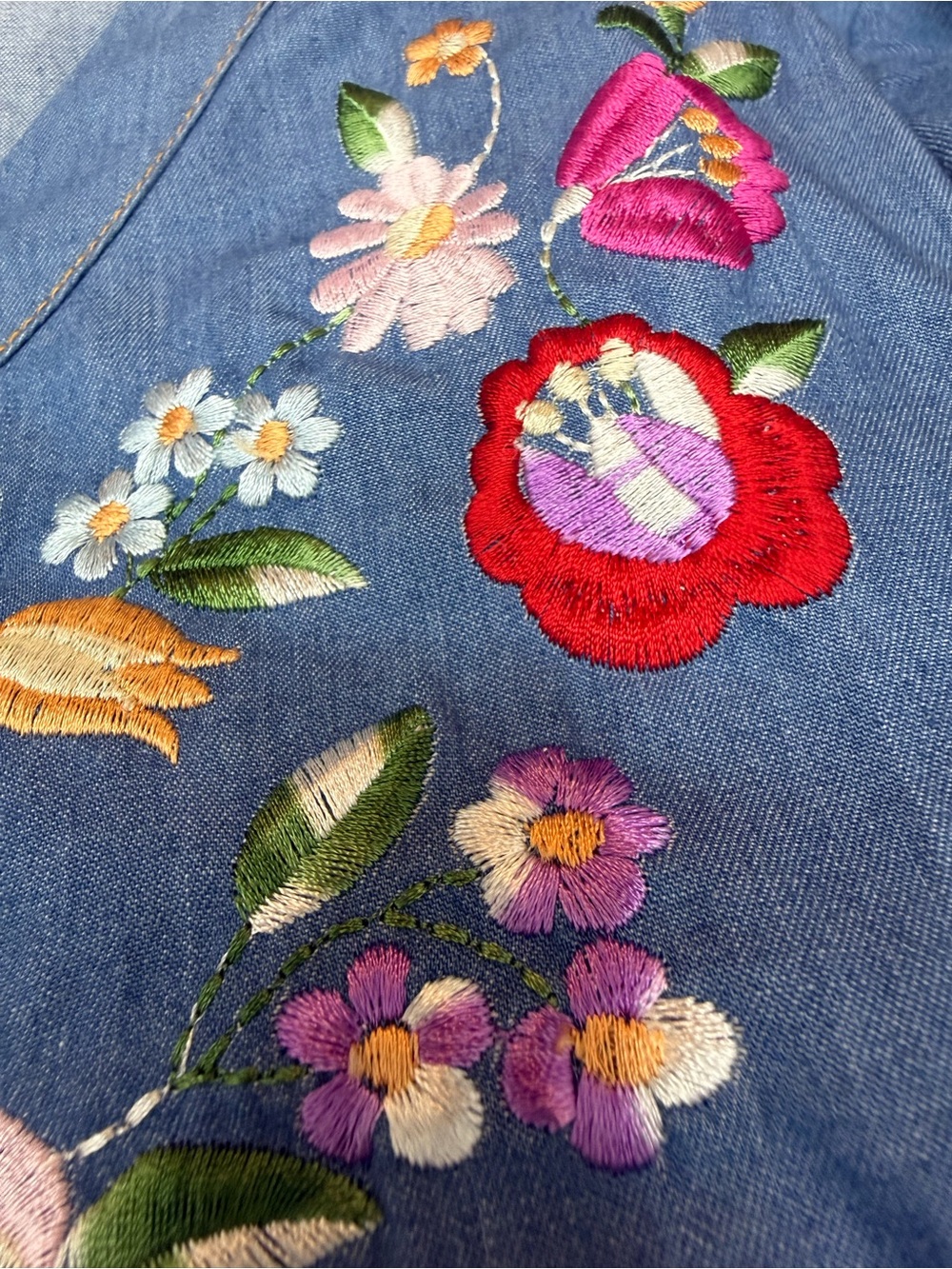 Poem by Oliver Bonas floral embroidered chambray denim shift dress size 10 - Picture 11 of 12